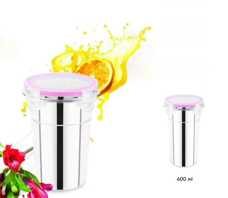 HS ENTERPRISE tainless Steel Airtight, Leak Proof, Frezzer Safe and Dust Proof Glass Tumbler with platic Lid Set of 1. Capacity - 600ML - Image 4