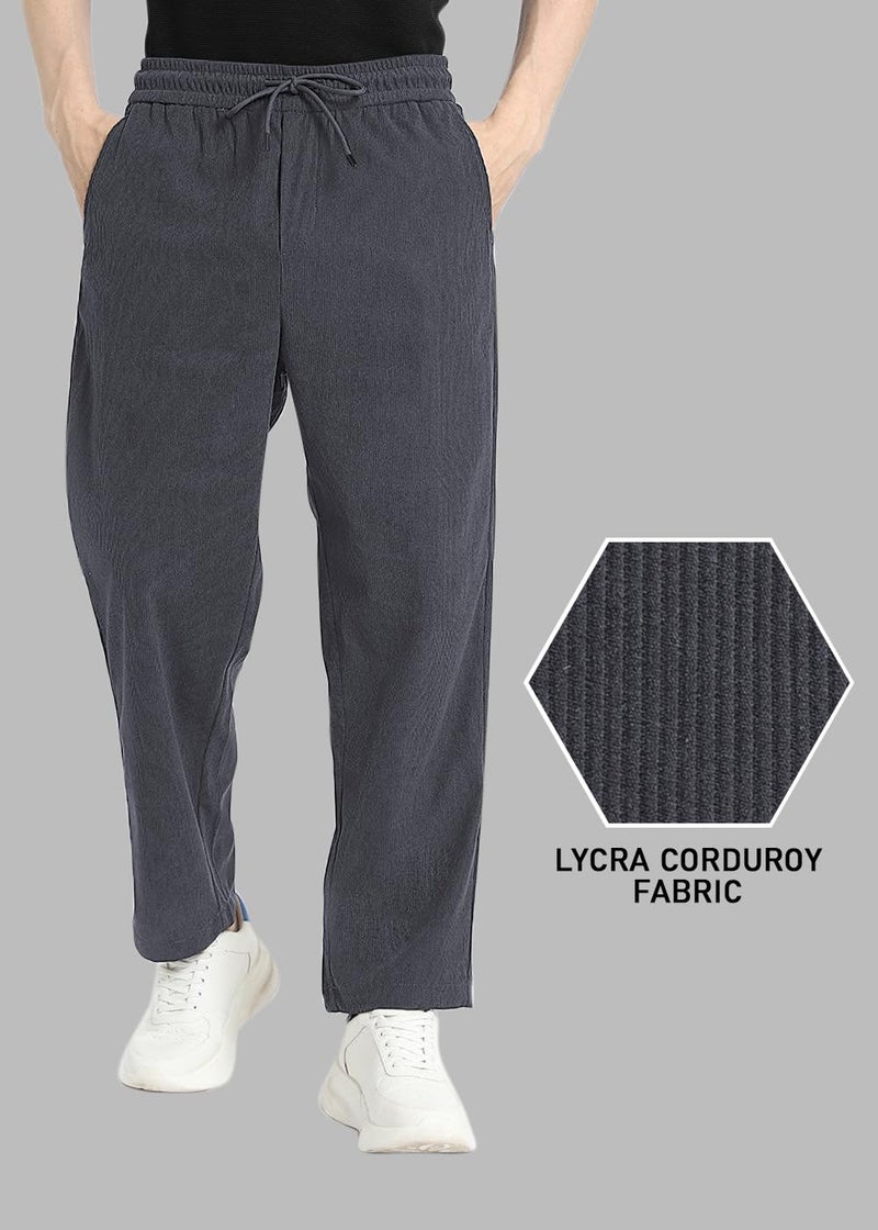 SWADESI STUFF Men's Corduroy Track Pants | Self Design, Mid-Rise Fit, Flexi Waistband - Retro-Inspired Straight Fit Lounge & Casual Wear (in, Alpha, S, Standard, Dark Grey) - Image 2