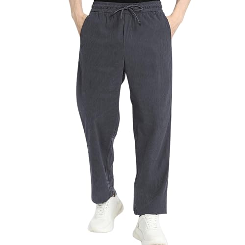 SWADESI STUFF Men's Corduroy Track Pants | Self Design, Mid-Rise Fit, Flexi Waistband - Retro-Inspired Straight Fit Lounge & Casual Wear (in, Alpha, S, Standard, Dark Grey) - Image 1