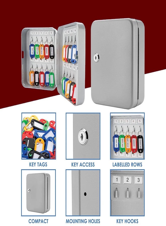 RONFILD Adjustable Combination Cabinet Locker Key Box with Lock Holder, Safe Key Security Wall Mount Metal Lock Box with 20 Hooks 1PCS - Image 4
