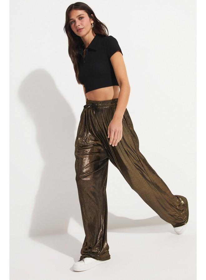 JUNE Glitter Detail Shiny Trouser Gold - Image 3