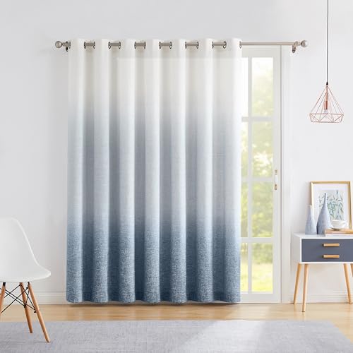 Ombre Door Curtain 100 Extra Wide Gradient Print on Rayon Blend Light Filtering Fabric Window Treatment for Sliding Patio Door with 14 Grommets Cream White to Indigo Blue 100 x 84 1 Panel