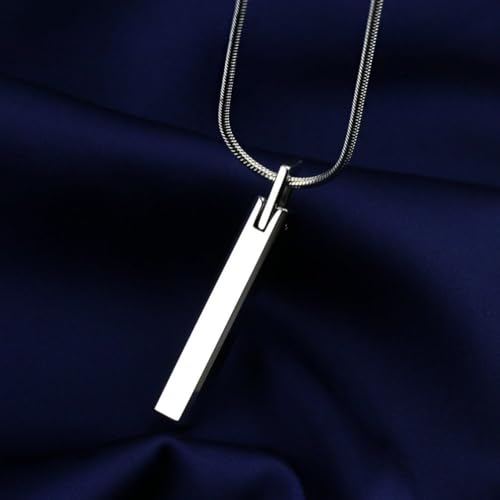 THE MEN THING SLEEK APEX - Pure Titanium Steel Silver Bar Pendant with 24inch Snake Chain for Men & Boys - Image 3