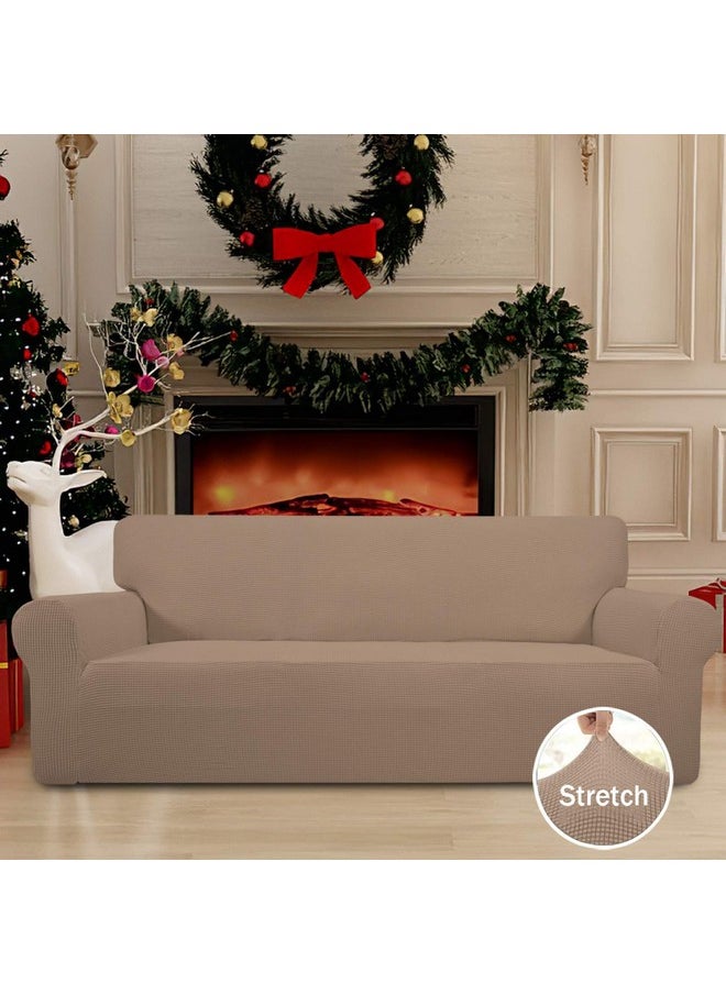 Easy-Going Easy-Going Stretch Sofa Slipcover 1-Piece Sofa Cover Furniture Protector Couch Soft with Elastic Bottom for Kids, Polyester Spandex Jacquard Fabric Small Checks (Sofa, Camel)  - Image 1
