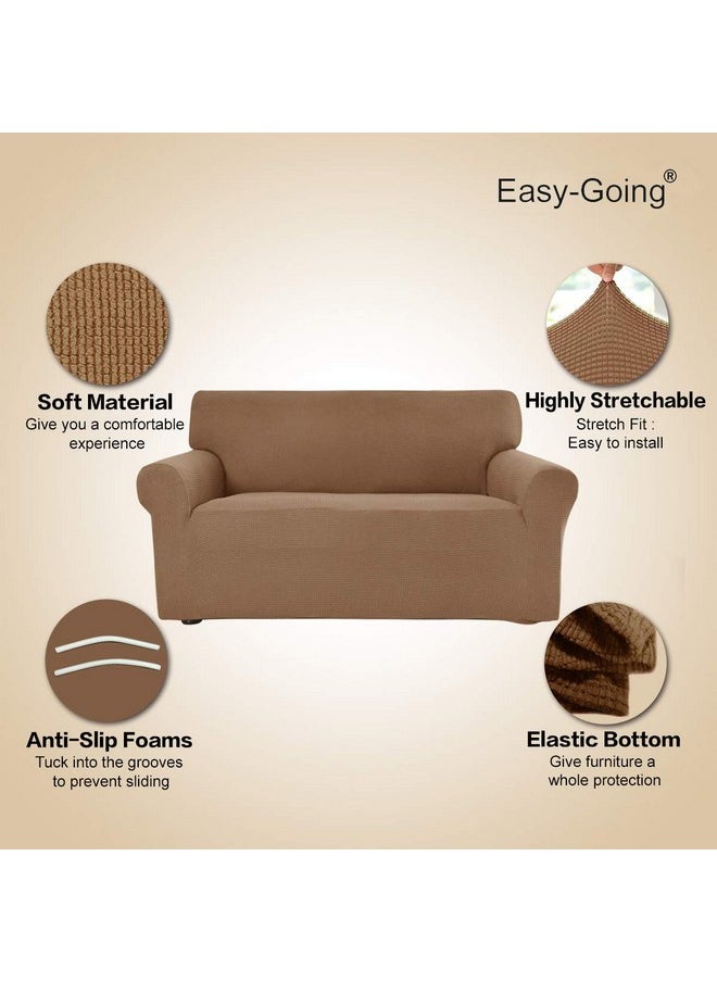 Easy-Going Easy-Going Stretch Sofa Slipcover 1-Piece Sofa Cover Furniture Protector Couch Soft with Elastic Bottom for Kids, Polyester Spandex Jacquard Fabric Small Checks (Sofa, Camel)  - Image 2