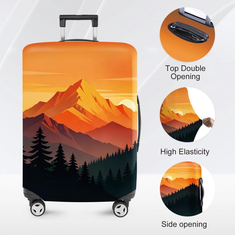 ANNA QUEEN Retro Mountain Landscape Sunset Travel Luggage Cover -Stretchable Airplane Suitcase Protector Sleeve,Universal Washable Fit for 20-22 Inch Checked Baggage,Water Resistant Durable Luggage Protector - Image 2
