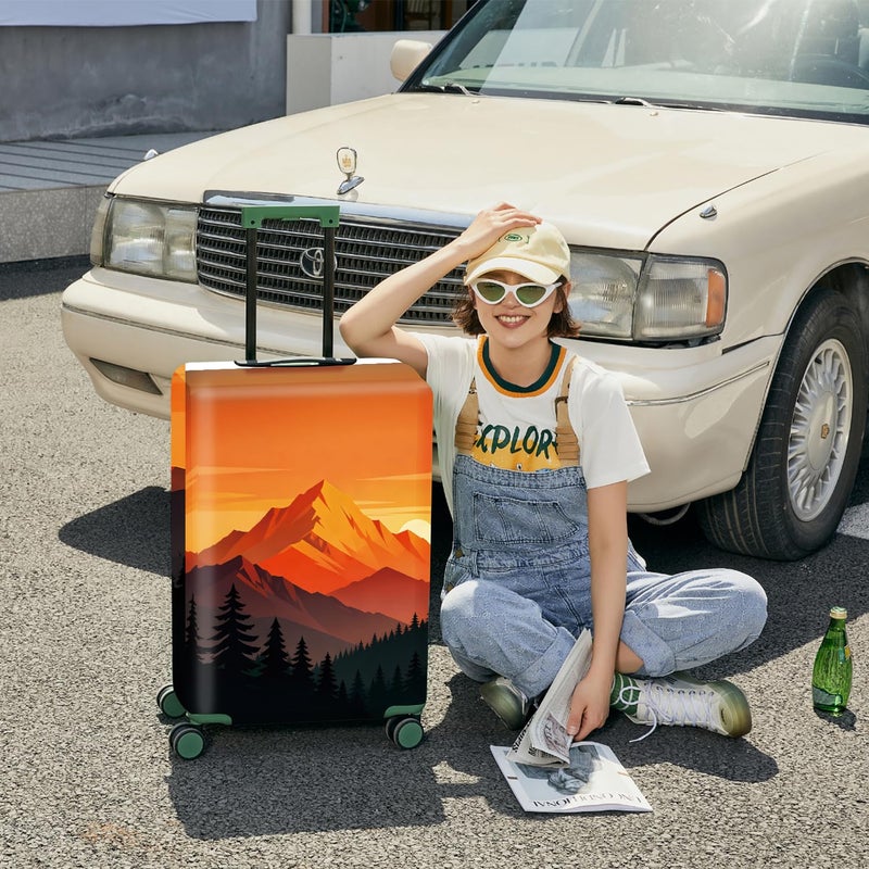 ANNA QUEEN Retro Mountain Landscape Sunset Travel Luggage Cover -Stretchable Airplane Suitcase Protector Sleeve,Universal Washable Fit for 20-22 Inch Checked Baggage,Water Resistant Durable Luggage Protector - Image 4
