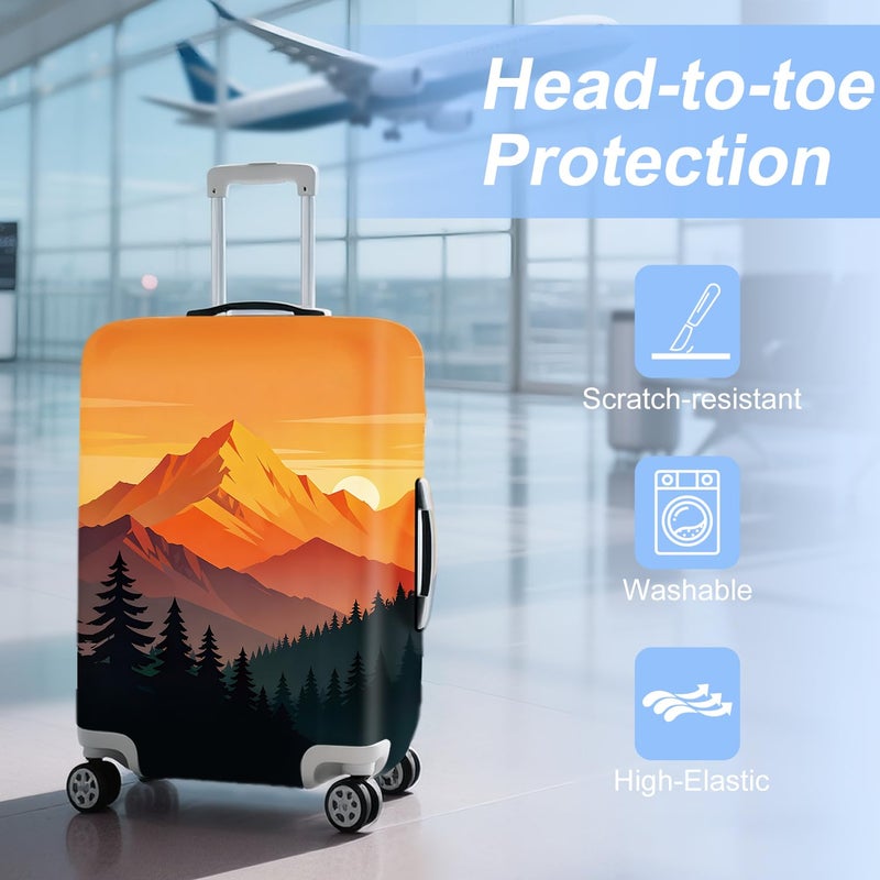 ANNA QUEEN Retro Mountain Landscape Sunset Travel Luggage Cover -Stretchable Airplane Suitcase Protector Sleeve,Universal Washable Fit for 20-22 Inch Checked Baggage,Water Resistant Durable Luggage Protector - Image 3