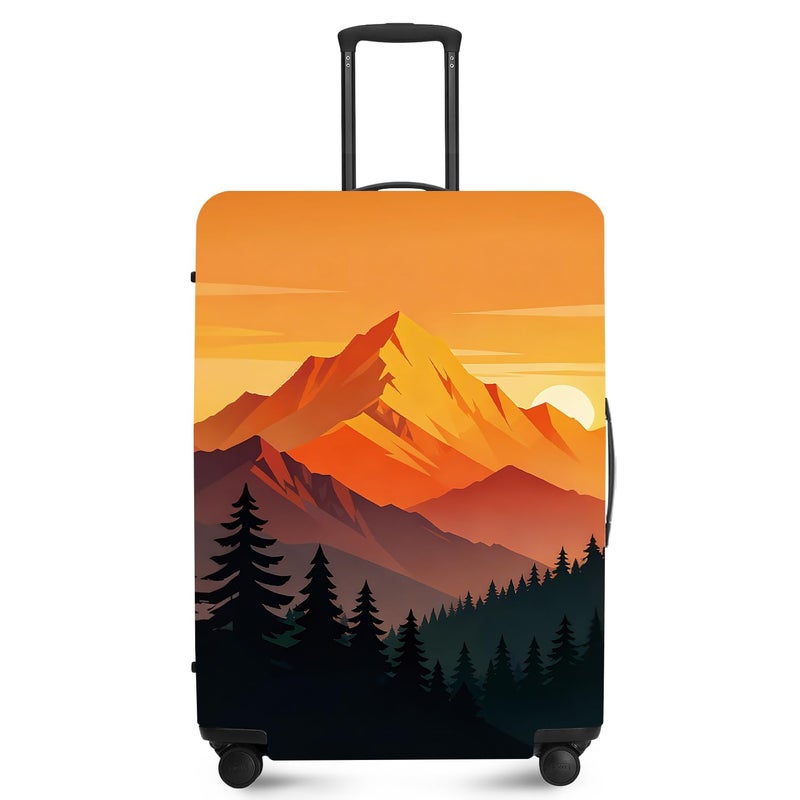 ANNA QUEEN Retro Mountain Landscape Sunset Travel Luggage Cover -Stretchable Airplane Suitcase Protector Sleeve,Universal Washable Fit for 20-22 Inch Checked Baggage,Water Resistant Durable Luggage Protector - Image 1
