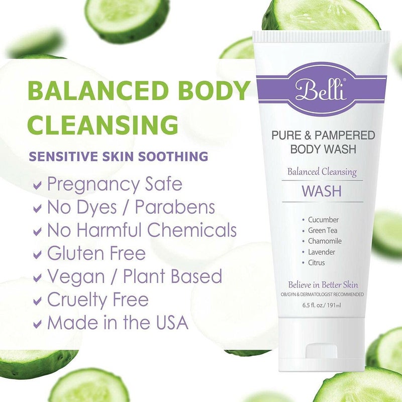 Belli Skincare Pure and Pampered Body Wash, Moisturizing Skin Cleanser, Contains Cucumber Green Tea Extracts, For All Skin Types, Dermatologist recommended, 6.5 Oz - Image 3