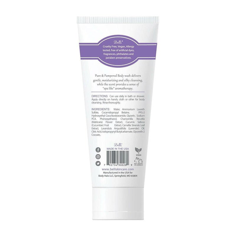 Belli Skincare Pure and Pampered Body Wash, Moisturizing Skin Cleanser, Contains Cucumber Green Tea Extracts, For All Skin Types, Dermatologist recommended, 6.5 Oz - Image 2