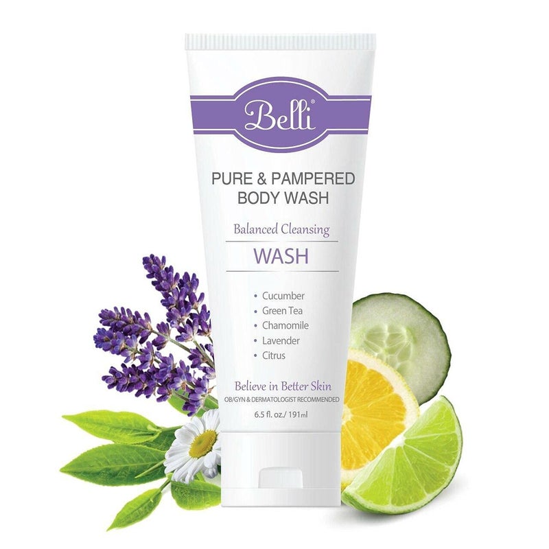 Belli Skincare Pure and Pampered Body Wash, Moisturizing Skin Cleanser, Contains Cucumber Green Tea Extracts, For All Skin Types, Dermatologist recommended, 6.5 Oz - Image 1