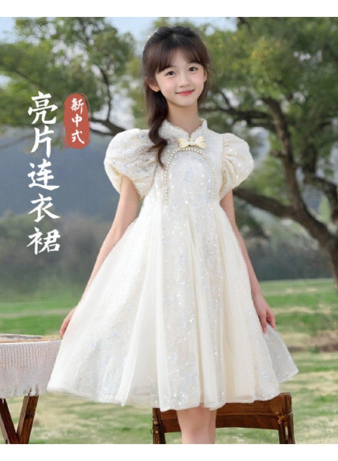 Bumblebee Girl's Dress New Chinese Style Children's Princess Dress 2025 Summer New Fashion Sparkle Tulle Skirt For Girls - Image 1