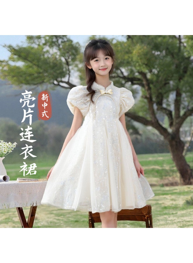 Bumblebee Girl's Dress New Chinese Style Children's Princess Dress 2025 Summer New Fashion Sparkle Tulle Skirt For Girls - Image 2
