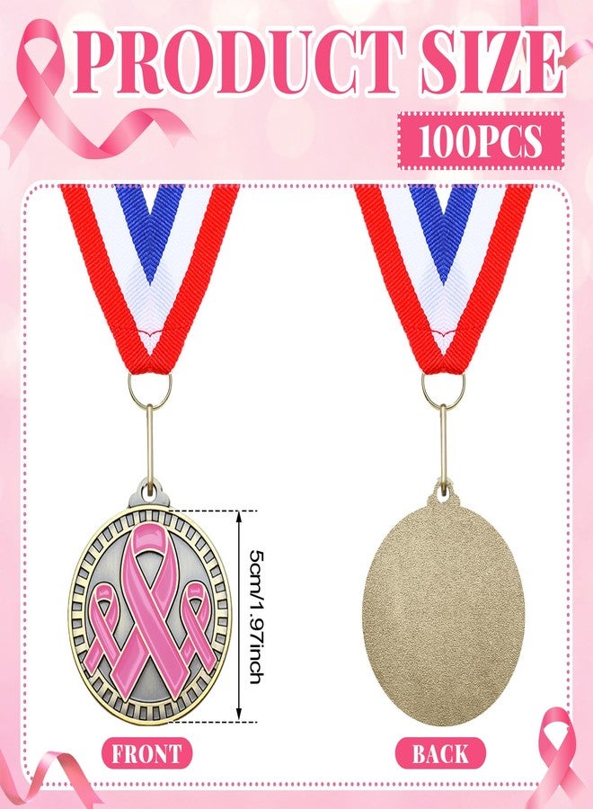 Loetere 30 Pcs Ribbon Awareness Medals Breast Cancer Awareness Ribbon Gifts 2" Domestic Violence Trophy Medal with Neck Ribbons for Women Girl Charity Recognition, Survivor Movement(Pink) - Image 2