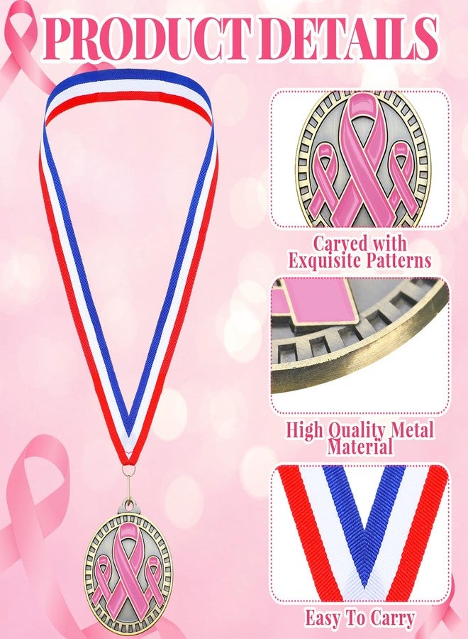 Loetere 30 Pcs Ribbon Awareness Medals Breast Cancer Awareness Ribbon Gifts 2" Domestic Violence Trophy Medal with Neck Ribbons for Women Girl Charity Recognition, Survivor Movement(Pink) - Image 3