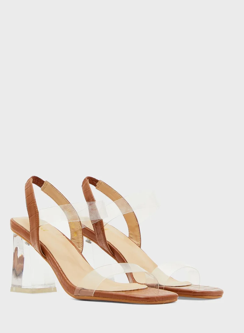 ELLA Square Toe Clear Strap Slingback Sandal With Persp