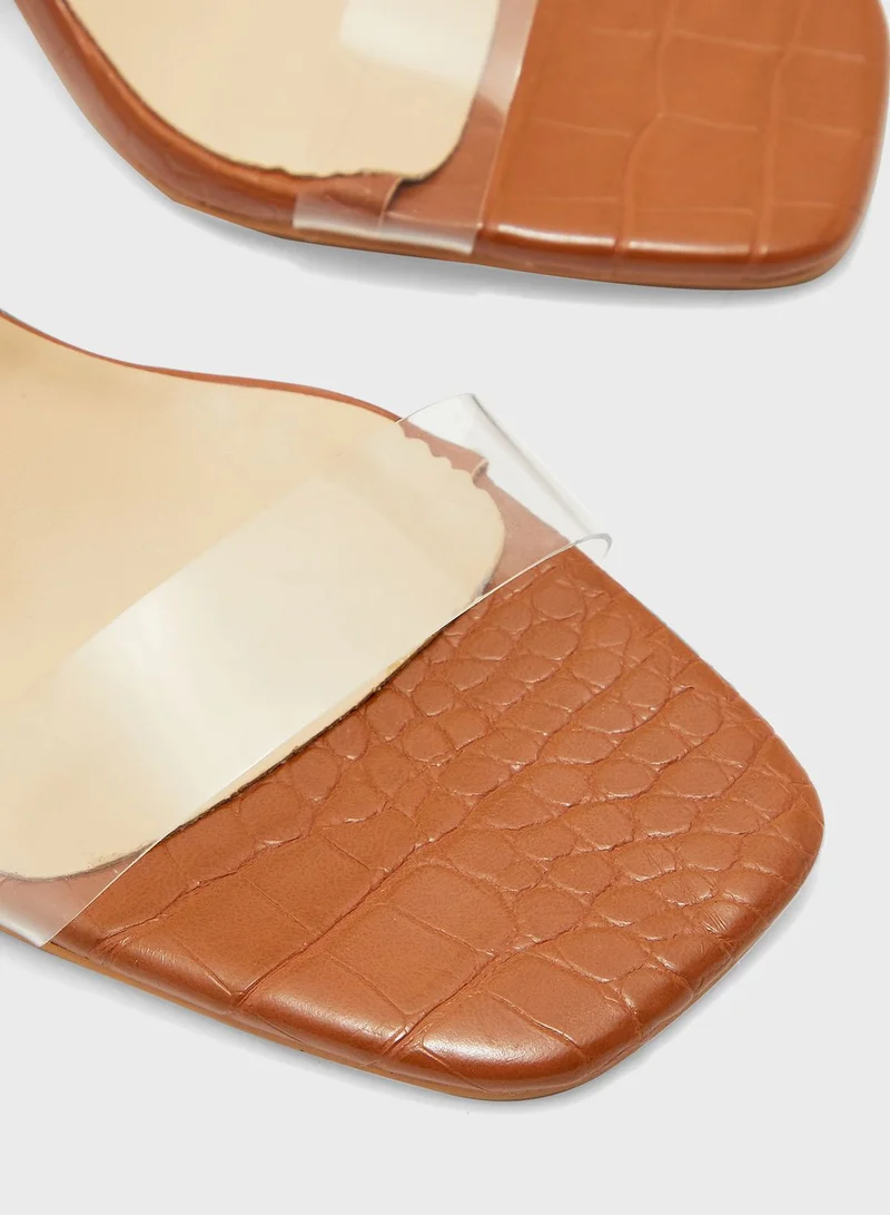 ELLA Square Toe Clear Strap Slingback Sandal With Persp