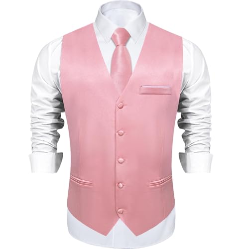 DiBanGu Mens Satin Suit Vest and Tie Set 8PCS Solid Waistcoat and Bowtie with Lapel Pin for Tuxedo Dress Vest Wedding Formal Blush Pink Large - Image 3
