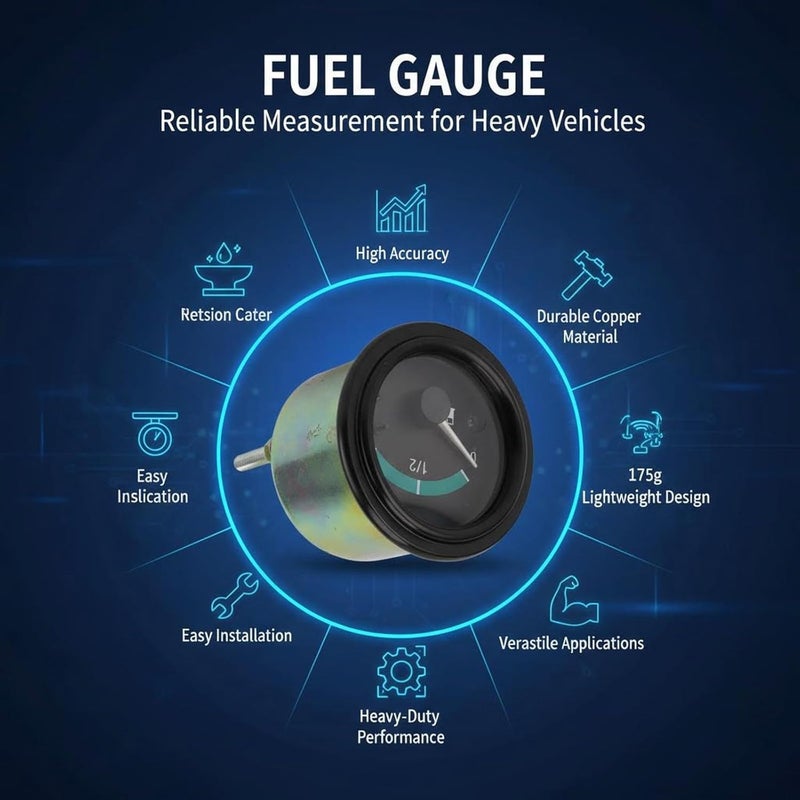 24V Fuel Gauge, Universal Fuel Level Gauge, Copper Construction - High Accuracy Measurement, Easy Installation, for Trucks Buses Tractors - Image 2