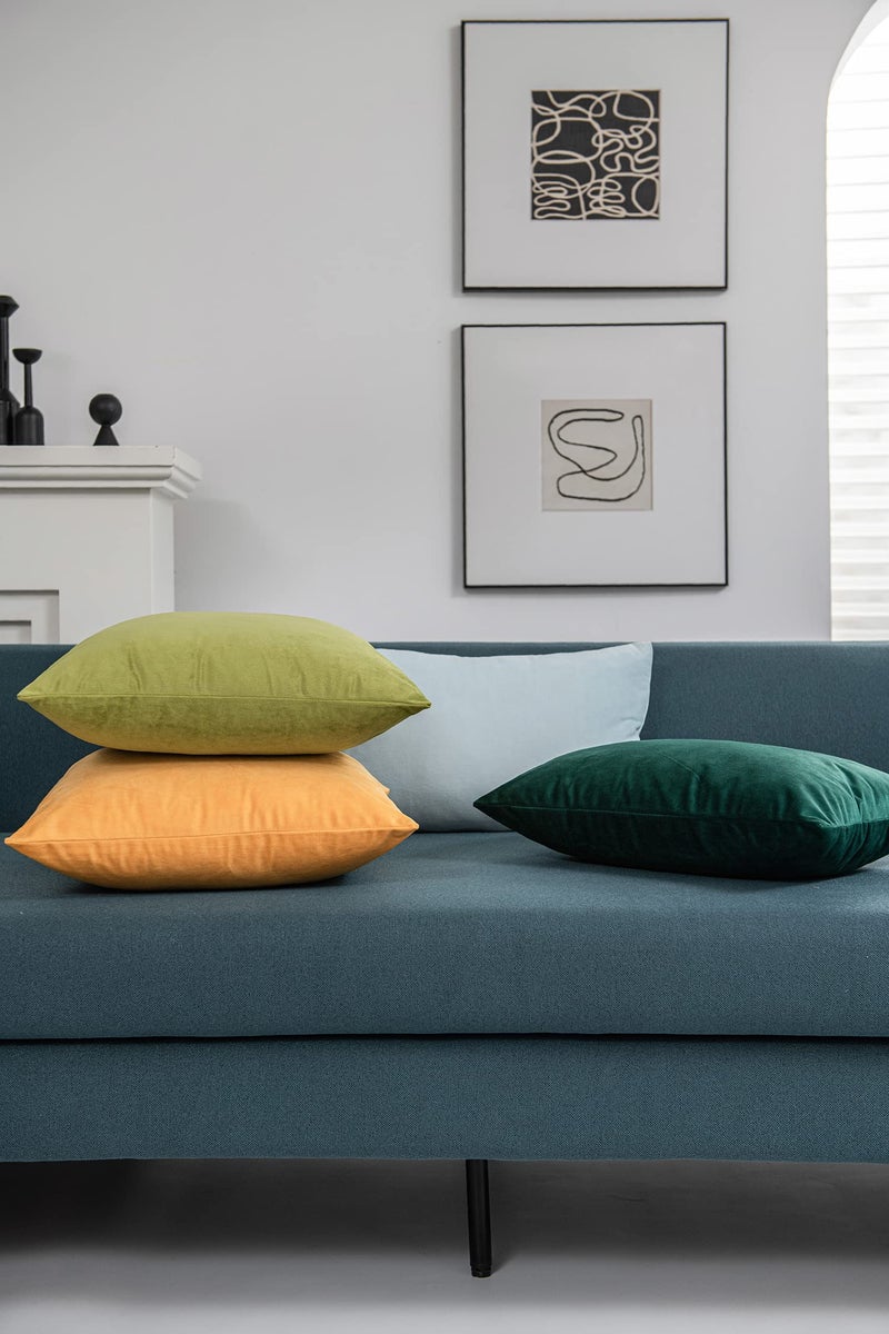 DEZENE Throw Pillow Covers 18x18 Chartreuse: Pack of 2 Cozy Soft Velvet Square Modern Luxury Decorative Throw Pillow Cases for Sofa Couch Living Room Bed Home Decor - Image 5
