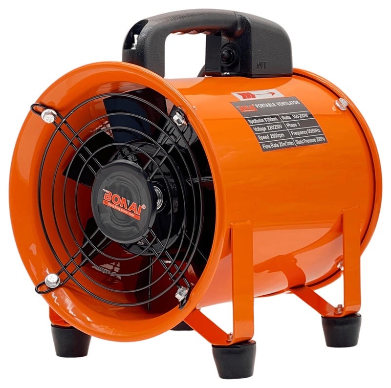 BONAI Industrial Portable Ventilation Fan – 8 Inch High-Speed Axial Blower, 150–200W, 2900 RPM, Heavy Duty Steel Frame, 25 m³/min Airflow, 220-230V Exhaust Fan for Basements, Warehouses, Workspaces - Image 1