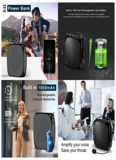 Excefore Wireless Voice Amplifier Portable Mini Voice Amplifier with Wired Microphone Headset Waistband Supports MP3 Format Audio for Teachers Singing Coaches Training Presentation Tour Guide  - Image 2