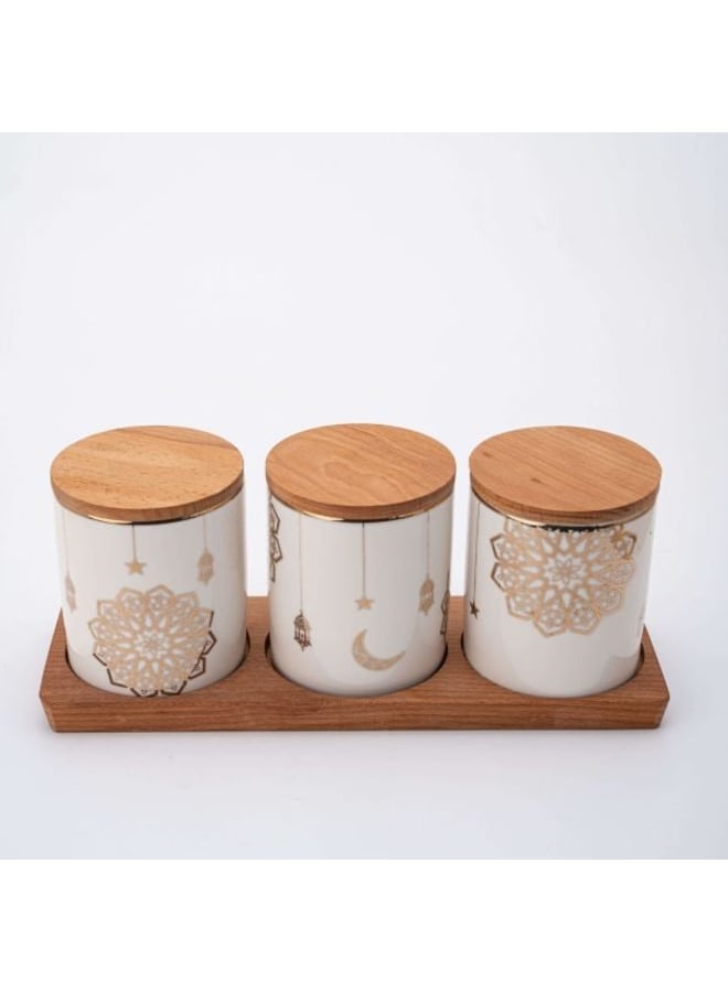 Zinnia Rosa By Zinnia  Porcelain Golden Decorationsset Of 3 Tea & Sugar Jars