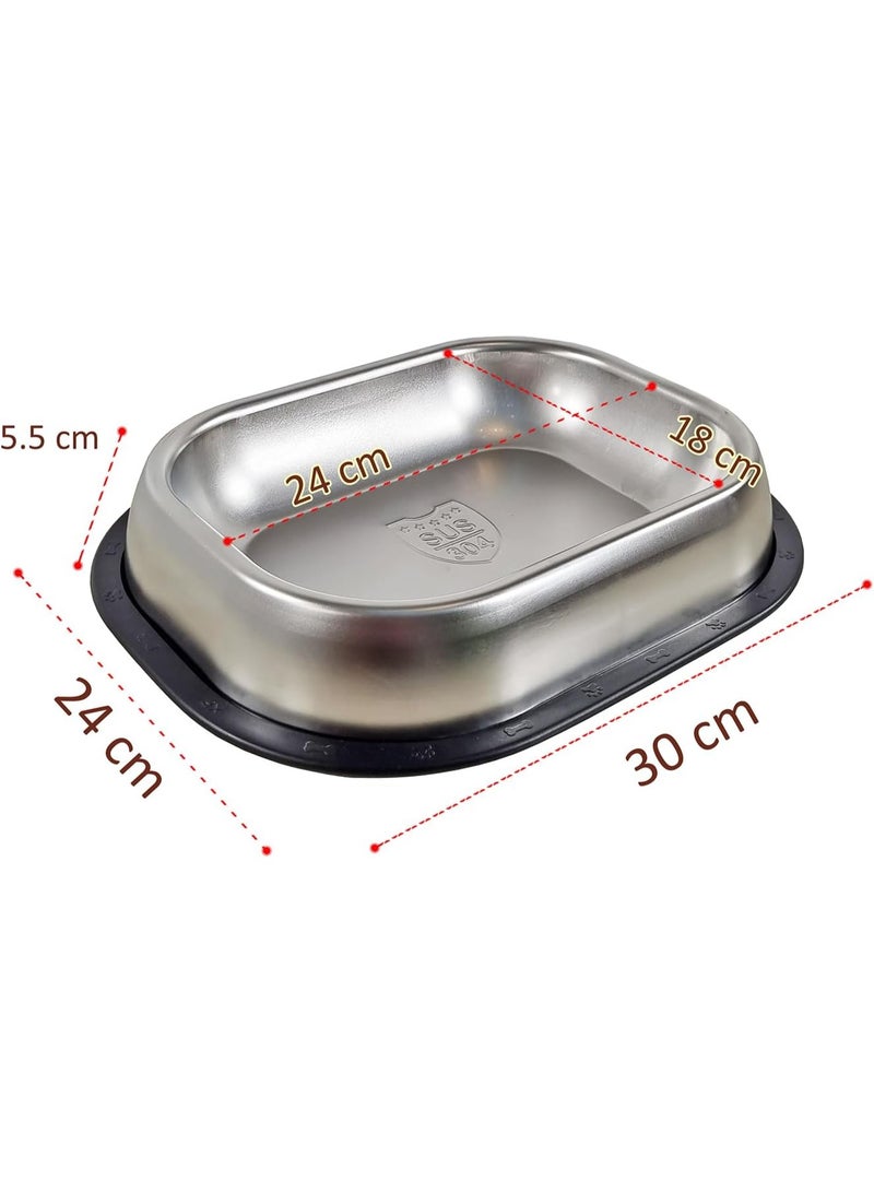 أن ان سي بيتس وعاء طعام للكلاب من الفولاذ المقاوم للصدأ للسلالات المتوسطة إلى الكبيرة، وعاء طعام مستطيل للحيوانات الأليفة بتصميم سلس وشريط لاصق غير قابل للانزلاق، مثالي للتغذية والري، سهل التنظيف 25 سم (فضي) - Image 2