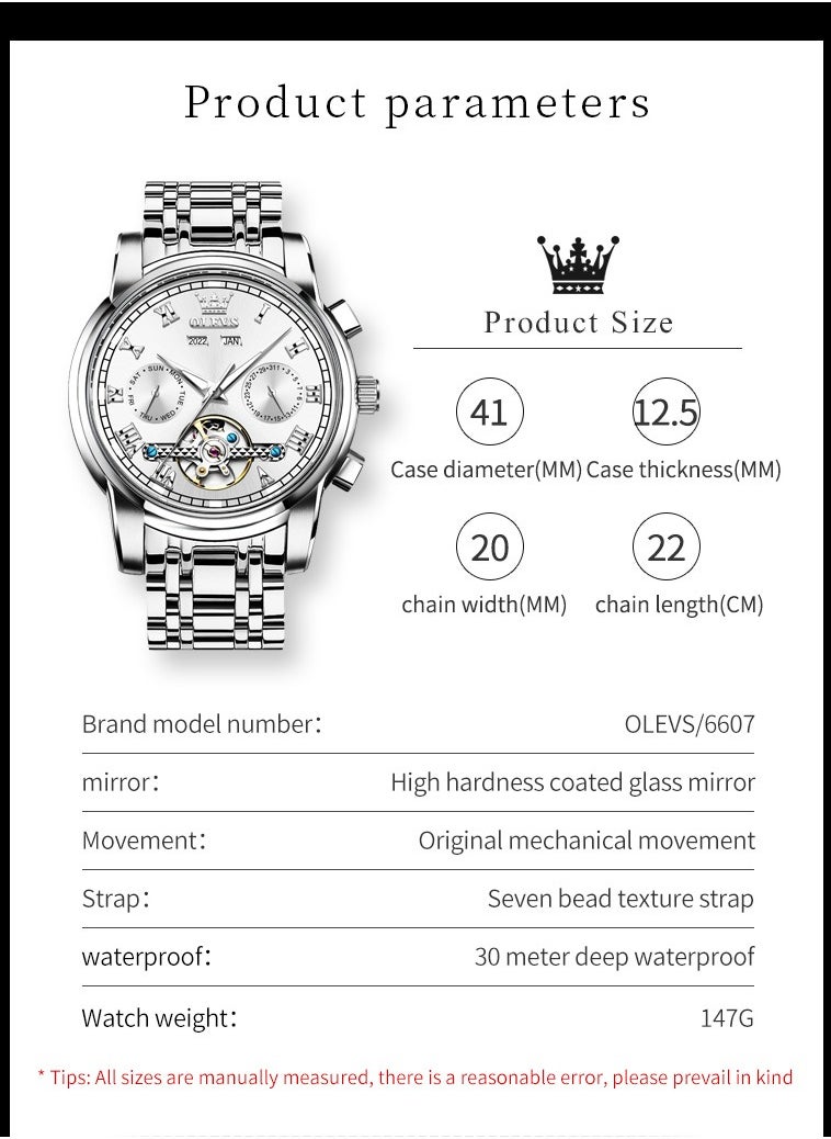 OLEVS OLEVS Watches Men Automatic,Self Winding Skeleton Watches for Men Tourbillon,Stainless Steel  - Image 5