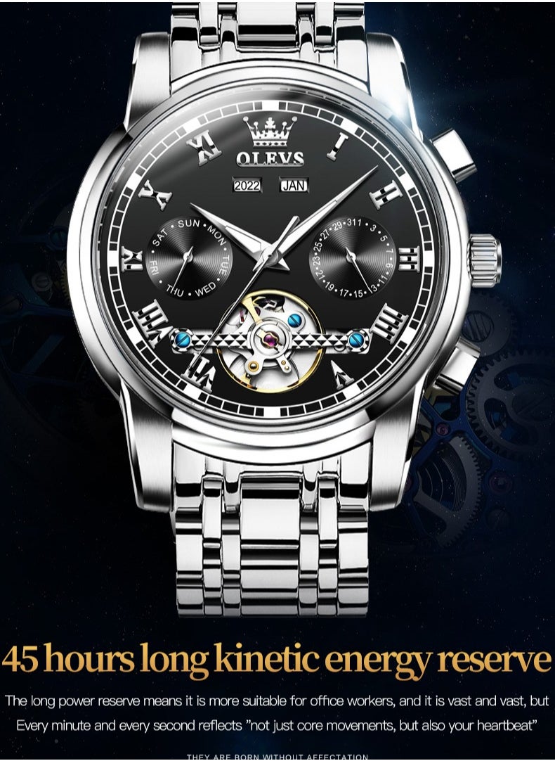 OLEVS OLEVS Watches Men Automatic,Self Winding Skeleton Watches for Men Tourbillon,Stainless Steel  - Image 4