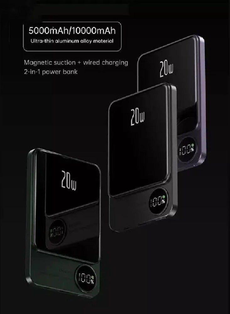 دولتري أحدث شاحن محمول 20 وات 10000 مللي أمبير في الساعة باور بانك صغير، باور بانك مغناطيسي لاسلكي سريع الشحن من سبائك الألومنيوم مع شاشة LED Q9 (أخضر) - Image 2