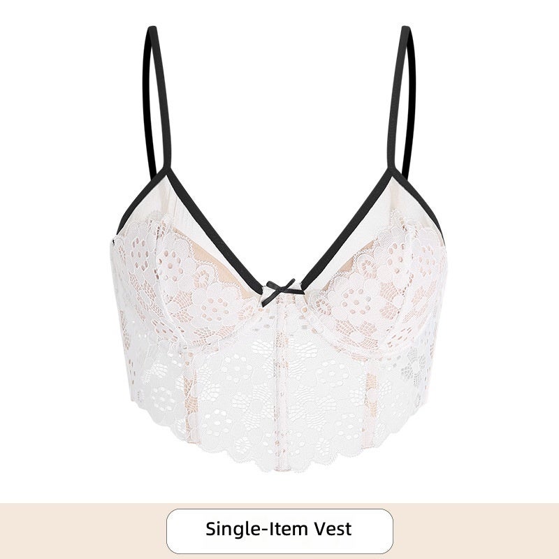 Elegant Underwear Women's Gathering Lace Small Cup Bra with Steel Ring, Lightweight Summer Breathable Bra Set
