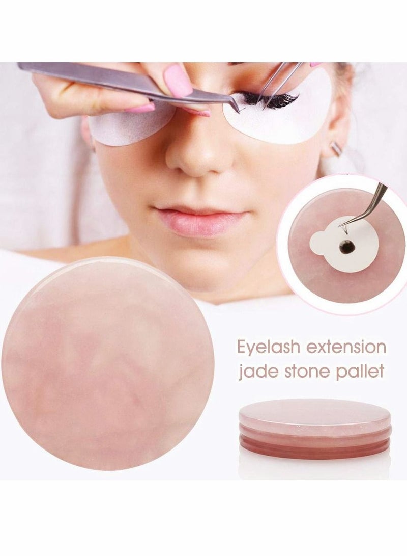 Excefore 2Pcs Eyelash Glue Jade Stone Holder, Pink Pallet Round Adhesive Eyelash Extension Jade Stone Holder Eyelash Pad - 2 Inch - Image 2