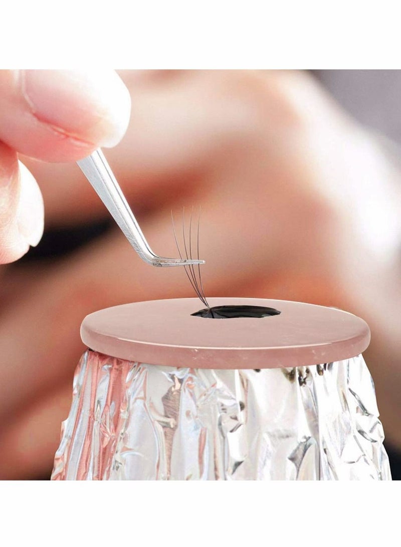 Excefore 2Pcs Eyelash Glue Jade Stone Holder, Pink Pallet Round Adhesive Eyelash Extension Jade Stone Holder Eyelash Pad - 2 Inch - Image 4