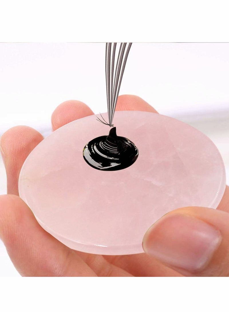 Excefore 2Pcs Eyelash Glue Jade Stone Holder, Pink Pallet Round Adhesive Eyelash Extension Jade Stone Holder Eyelash Pad - 2 Inch - Image 3