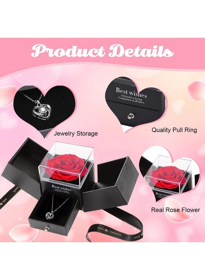 HASTHIP - HASTHIP Women's Metal Rose Flower Gift Valentine'S Day Gift Preserved Rose Flower Necklace Eternal Rose Necklace Creative 'I Love U' Projection Necklace Gift Set Birthday Gift - Image 1