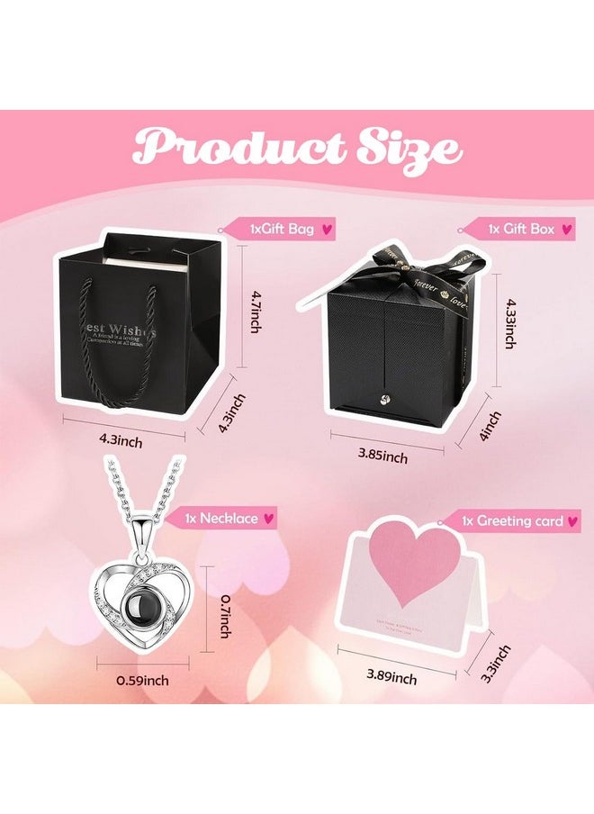 HASTHIP - HASTHIP Women's Metal Rose Flower Gift Valentine'S Day Gift Preserved Rose Flower Necklace Eternal Rose Necklace Creative 'I Love U' Projection Necklace Gift Set Birthday Gift - Image 1