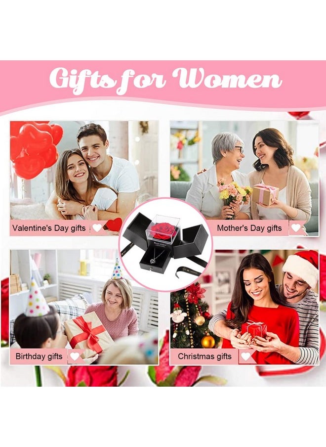 HASTHIP - HASTHIP Women's Metal Rose Flower Gift Valentine'S Day Gift Preserved Rose Flower Necklace Eternal Rose Necklace Creative 'I Love U' Projection Necklace Gift Set Birthday Gift - Image 1