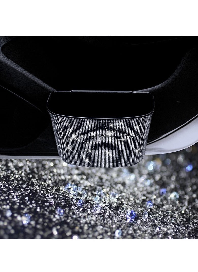 Excefore Car Trash Can, Hanging Wastebasket with Sparkling Rhinestones,  for Desk Car small-trash Portable Mini Dustbin, Vehicle Litter Storage Accessories, Office Kitchen Home  - Image 3
