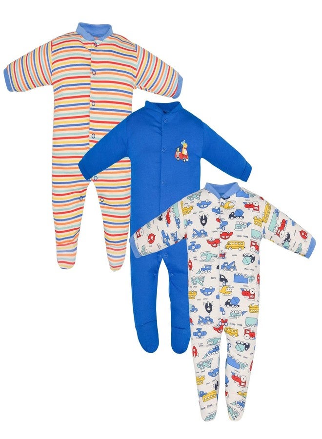 Magic Town® 100% Hosiery Cotton Unisex Romper for Kids and Infants Set of 3 (Royal Blue) (3-6 Months) - Image 1