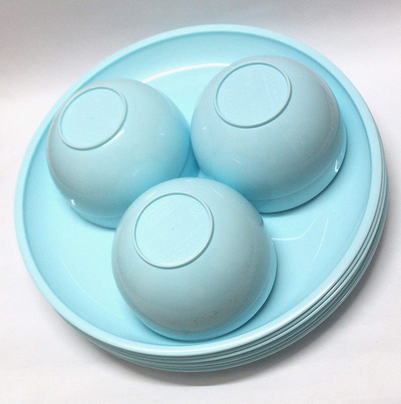 CoolKart Microwave Safe Unbreakable Round Full Plates with Bowl 3 Plates 3 Bowl Aqua Blue - Image 5
