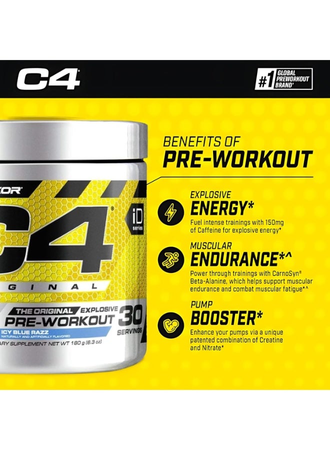 C4  Cellucor C4 Original Pre-Workout 30 Servings | Icy Blue Razz | 150mg Caffeine + Citrulline + Beta-Alanine | Cellucor USA - Image 3
