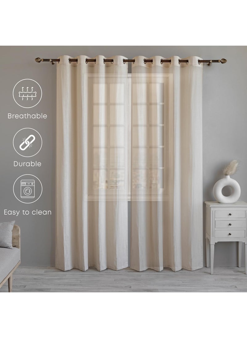 LINENWALAS LINENWALAS Natural Cotton Linen Sheer Curtains for Bedroom, Living Room, Kitchen, 9 Feet Door Curtain, Pack of 2 Pcs Boho Curtain with Eyelet Rings, Light Filtering (Pack of 2 Pcs, Natural)  - Image 5