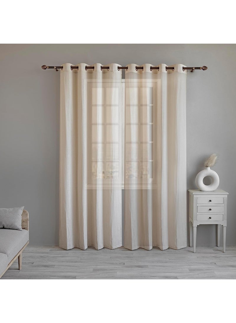 LINENWALAS LINENWALAS Natural Cotton Linen Sheer Curtains for Bedroom, Living Room, Kitchen, 9 Feet Door Curtain, Pack of 2 Pcs Boho Curtain with Eyelet Rings, Light Filtering (Pack of 2 Pcs, Natural)  - Image 2