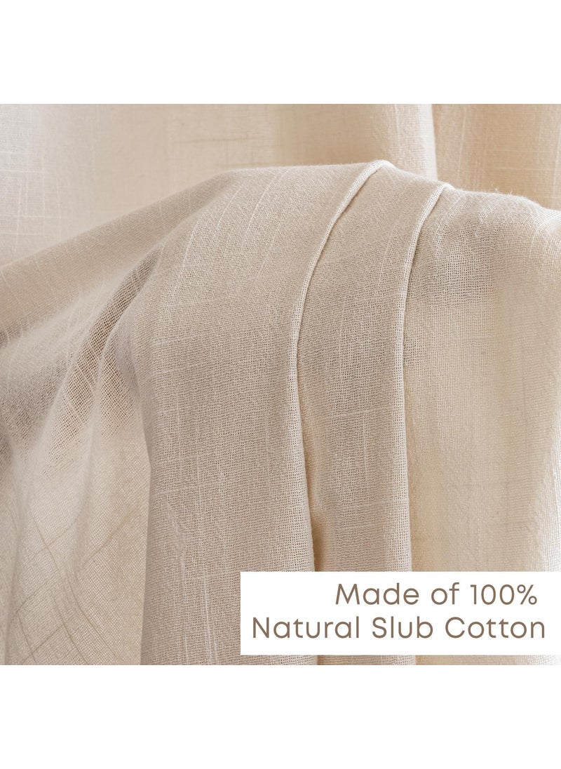 LINENWALAS LINENWALAS Natural Cotton Linen Sheer Curtains for Bedroom, Living Room, Kitchen, 9 Feet Door Curtain, Pack of 2 Pcs Boho Curtain with Eyelet Rings, Light Filtering (Pack of 2 Pcs, Natural)  - Image 3