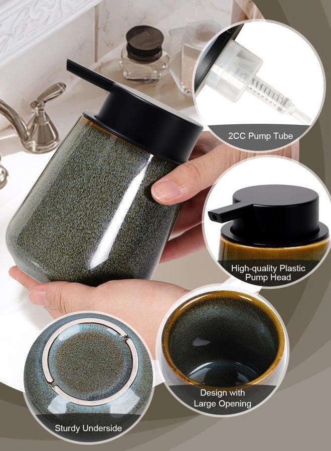 INGOFIN Ceramic Foaming Soap Dispenser -12oz Foam Hand Soap Dispenser Bathroom, Modern Refillable Dish Wash Soap Bottle for Kitchen with Large Pump -Kiln-Glazed Green - Image 5