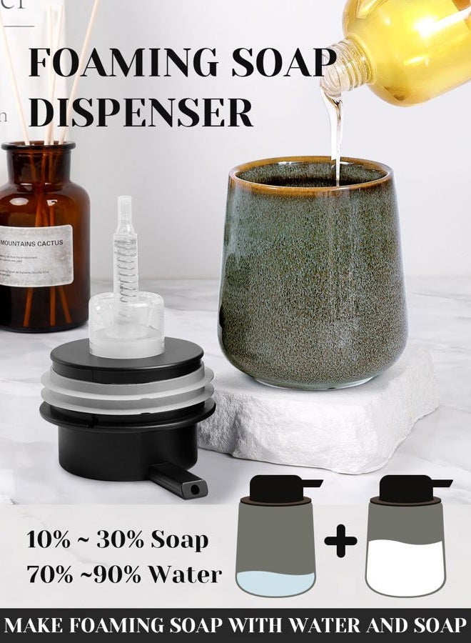 INGOFIN Ceramic Foaming Soap Dispenser -12oz Foam Hand Soap Dispenser Bathroom, Modern Refillable Dish Wash Soap Bottle for Kitchen with Large Pump -Kiln-Glazed Green - Image 4