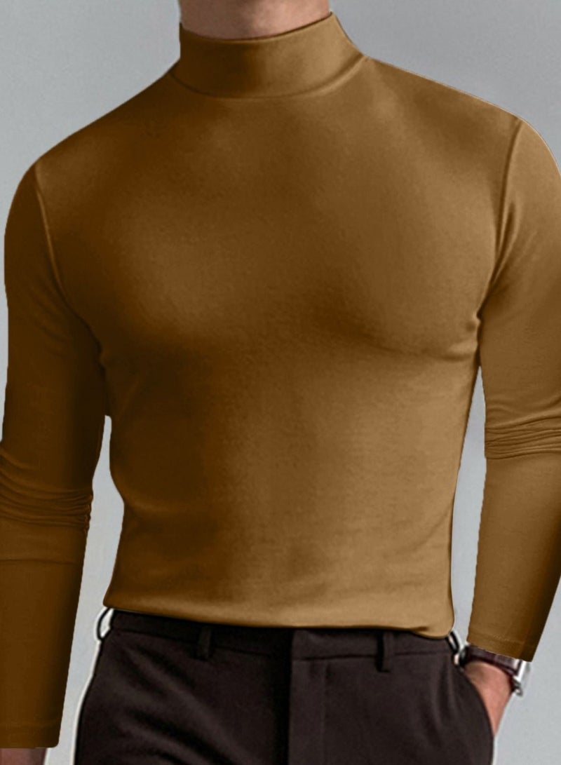 Loquat Men's Autumn/Winter Simple High Neck Long Sleeve T-shirt 