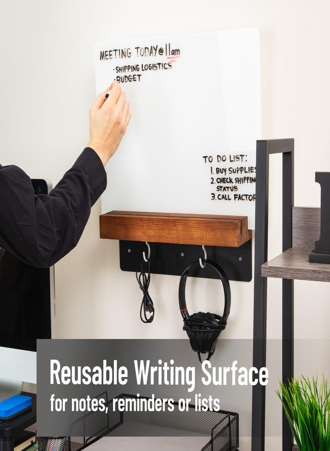 Mind Reader Whiteboard Message Center, Glass Dry Erase Board with Wood Holder and Hooks, Removable Whiteboard for Office or Home, Wall Mounted, 18" x 14" - Image 5